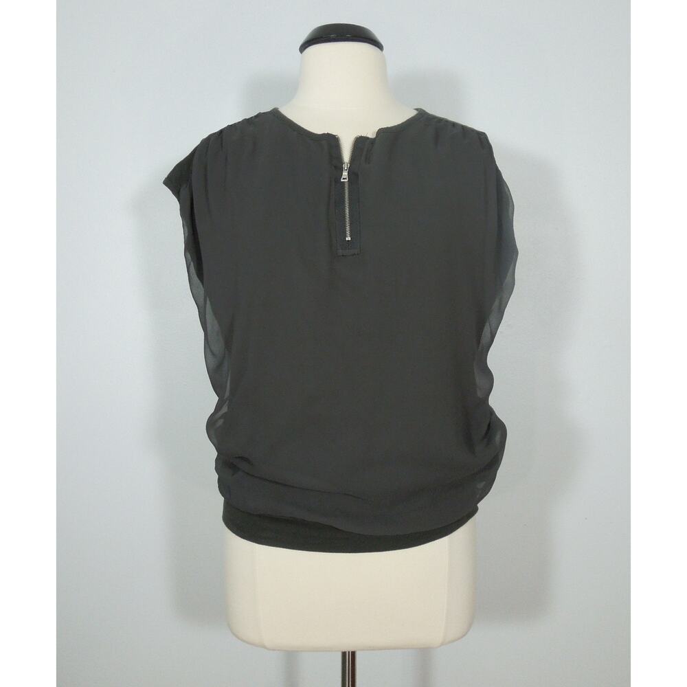 SIMPLY VERA VERA WANG Woven Top S SMALL Olive Green Sheer Front